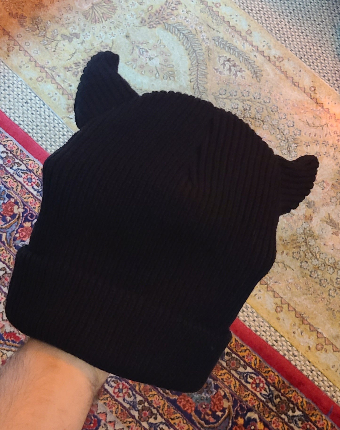 Black sweater Devil demon beanie winter sweater hat black horned point