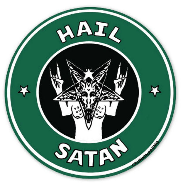 Hail Satan drink coffee and rock on! LARGE sticker